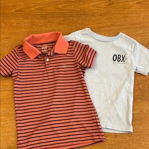 crown & ivy Coral and Black Striped Polo with White Graphic Tee